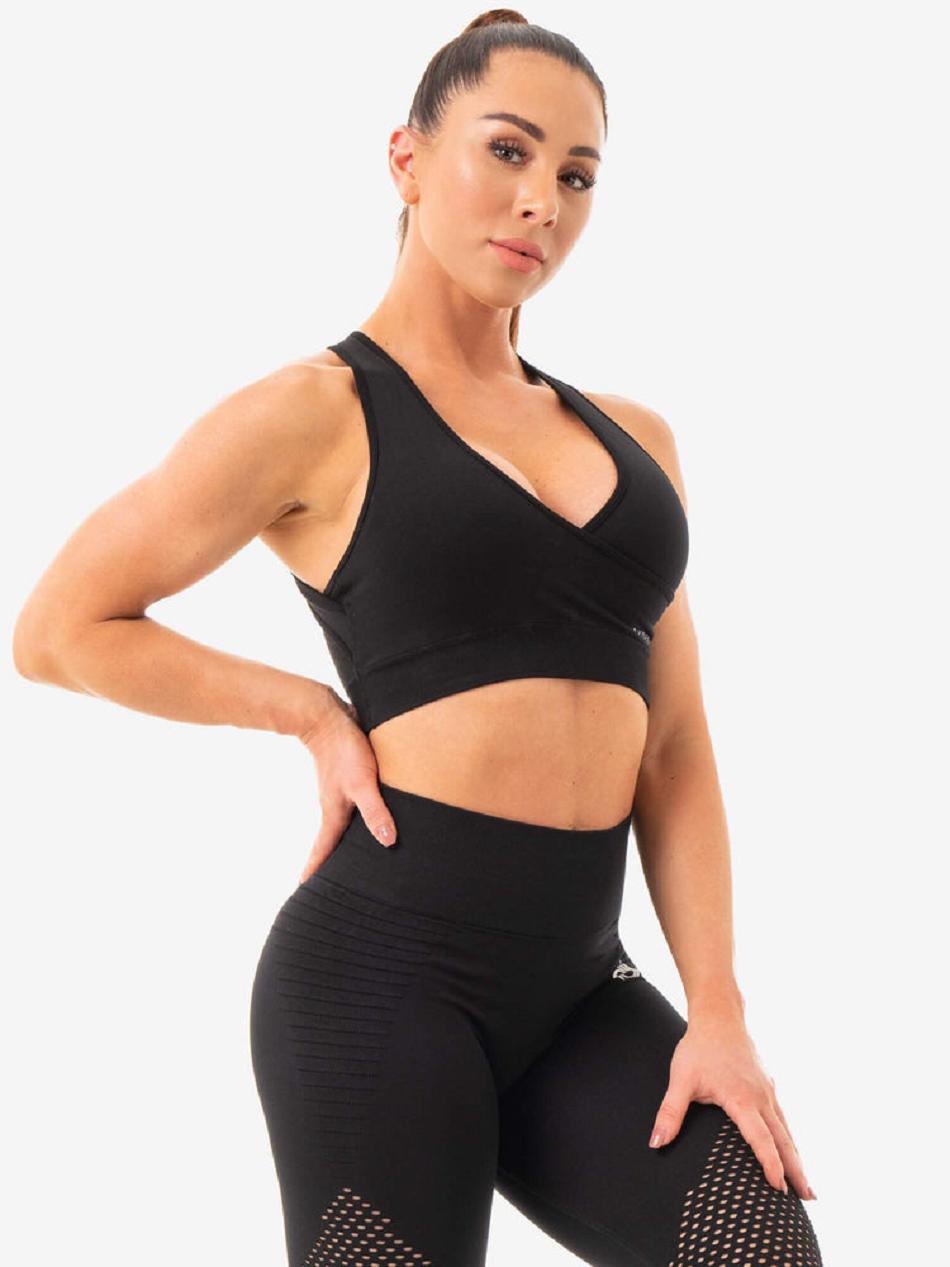 Black Women's Ryderwear Geo Seamless Sports Bras | 57RC23089