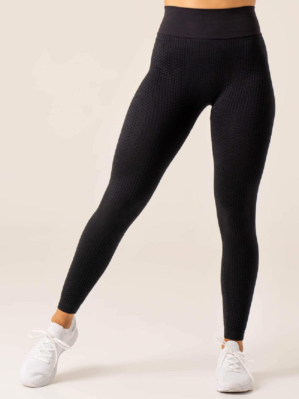 Black Women's Ryderwear Honeycomb Scrunch Leggings Seamless | 107IV67129