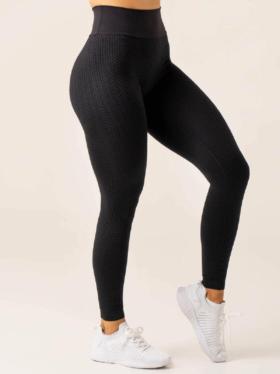 Black Women's Ryderwear Honeycomb Scrunch Leggings Seamless | 107IV67129