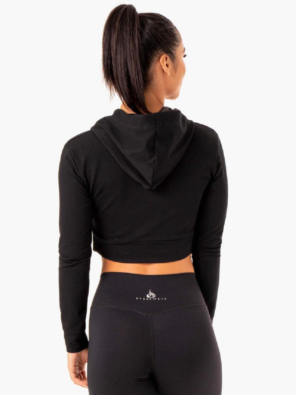 Black Women's Ryderwear Hybrid Fitted Hoodie Top | 132G51965