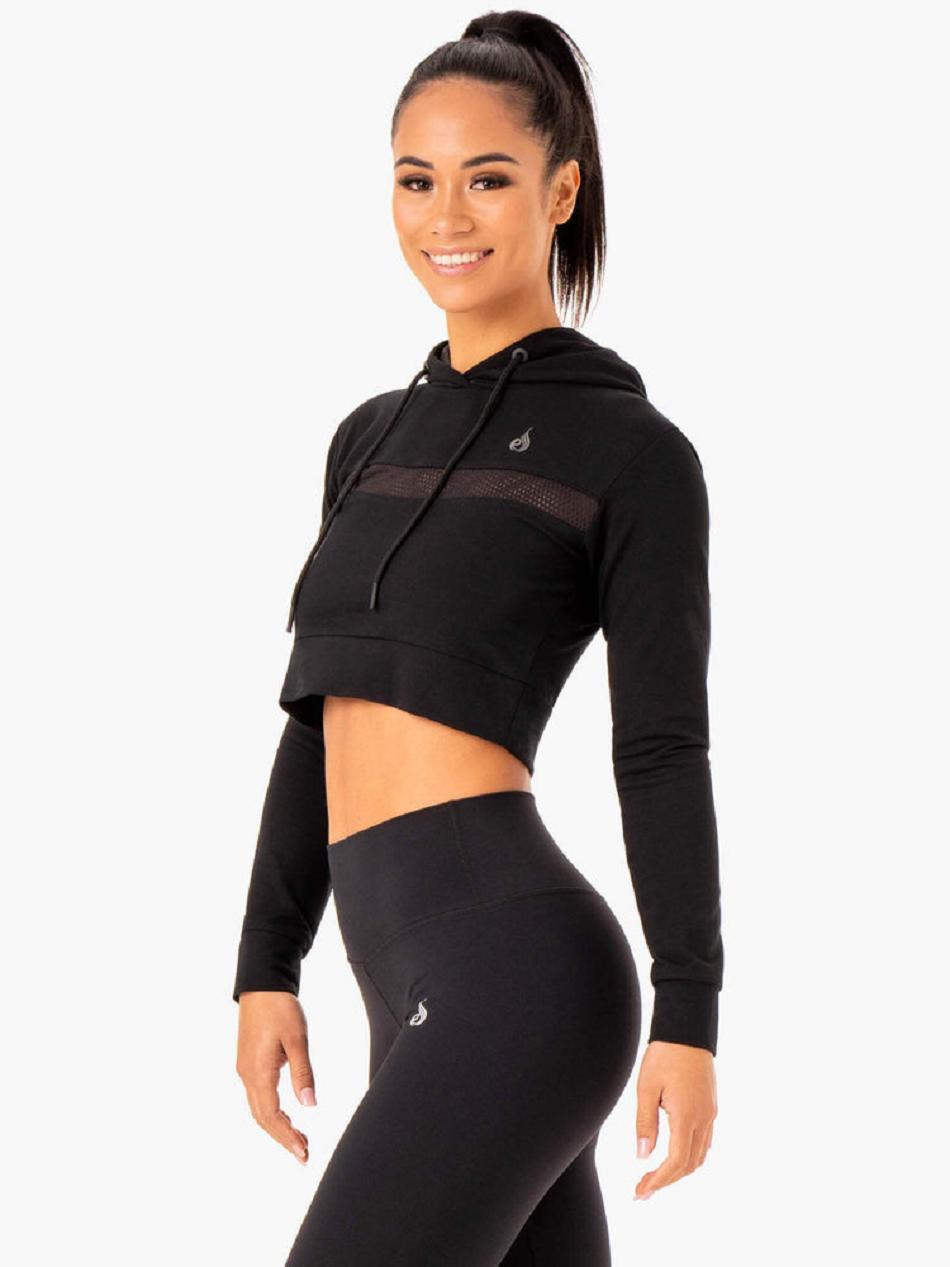 Black Women's Ryderwear Hybrid Fitted Hoodie Top | 132G51965