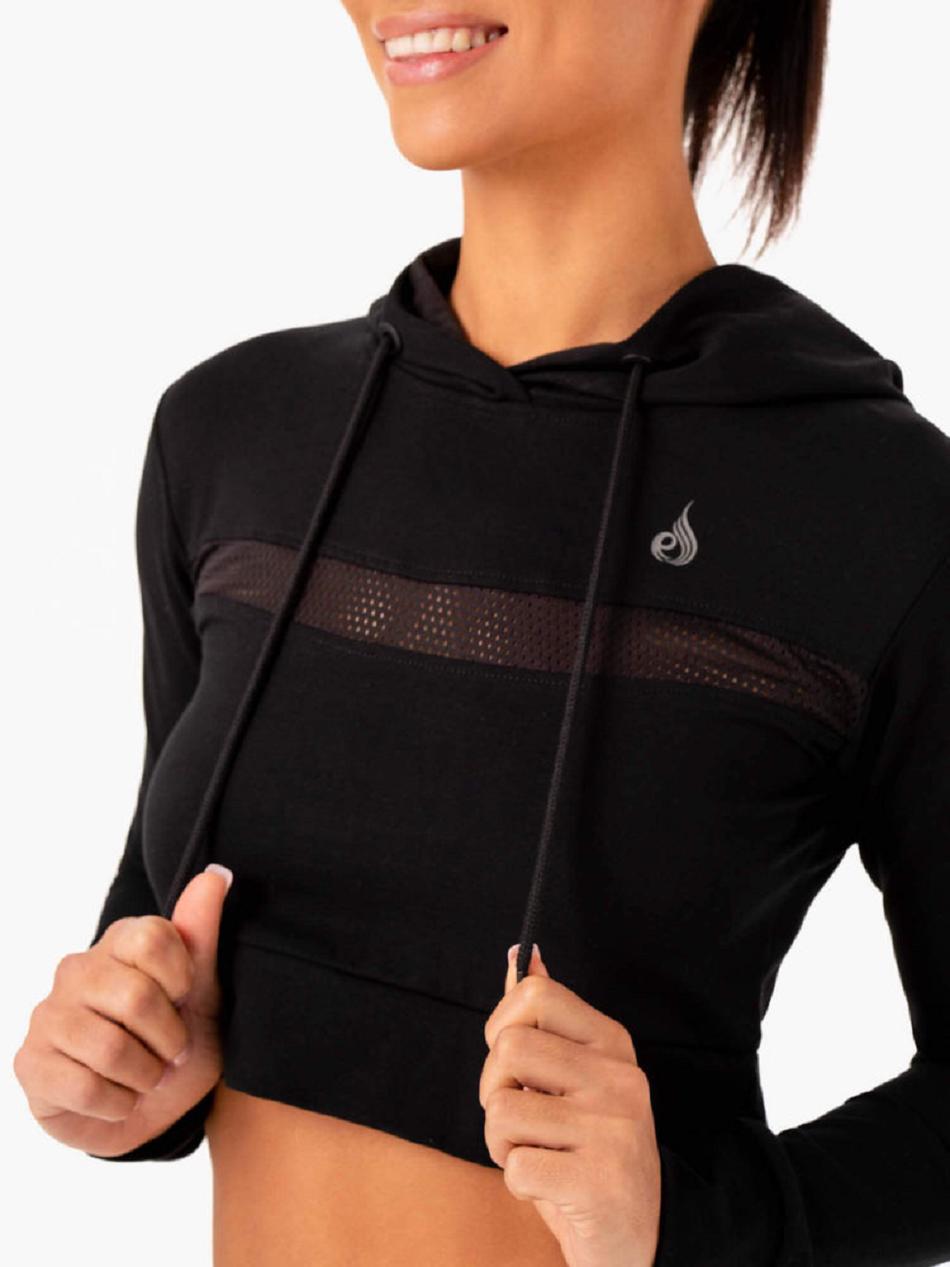 Black Women's Ryderwear Hybrid Fitted Hoodie Top | 132G51965