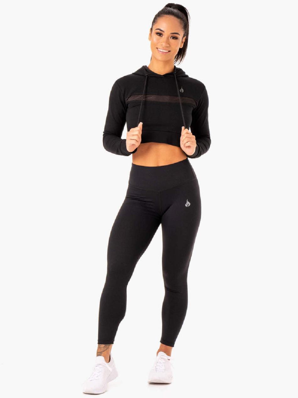 Black Women's Ryderwear Hybrid Fitted Hoodie Top | 132G51965