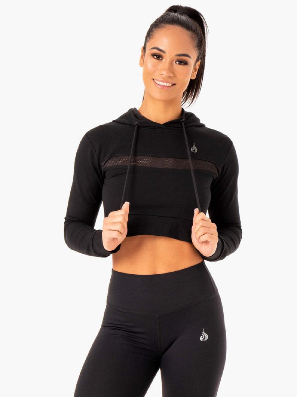 Black Women\'s Ryderwear Hybrid Fitted Hoodie Top | 132G51965