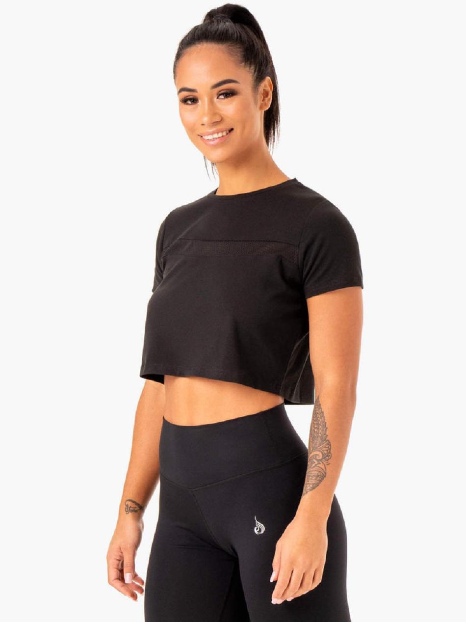 Black Women's Ryderwear Hybrid Mesh T-shirt | XG7139780