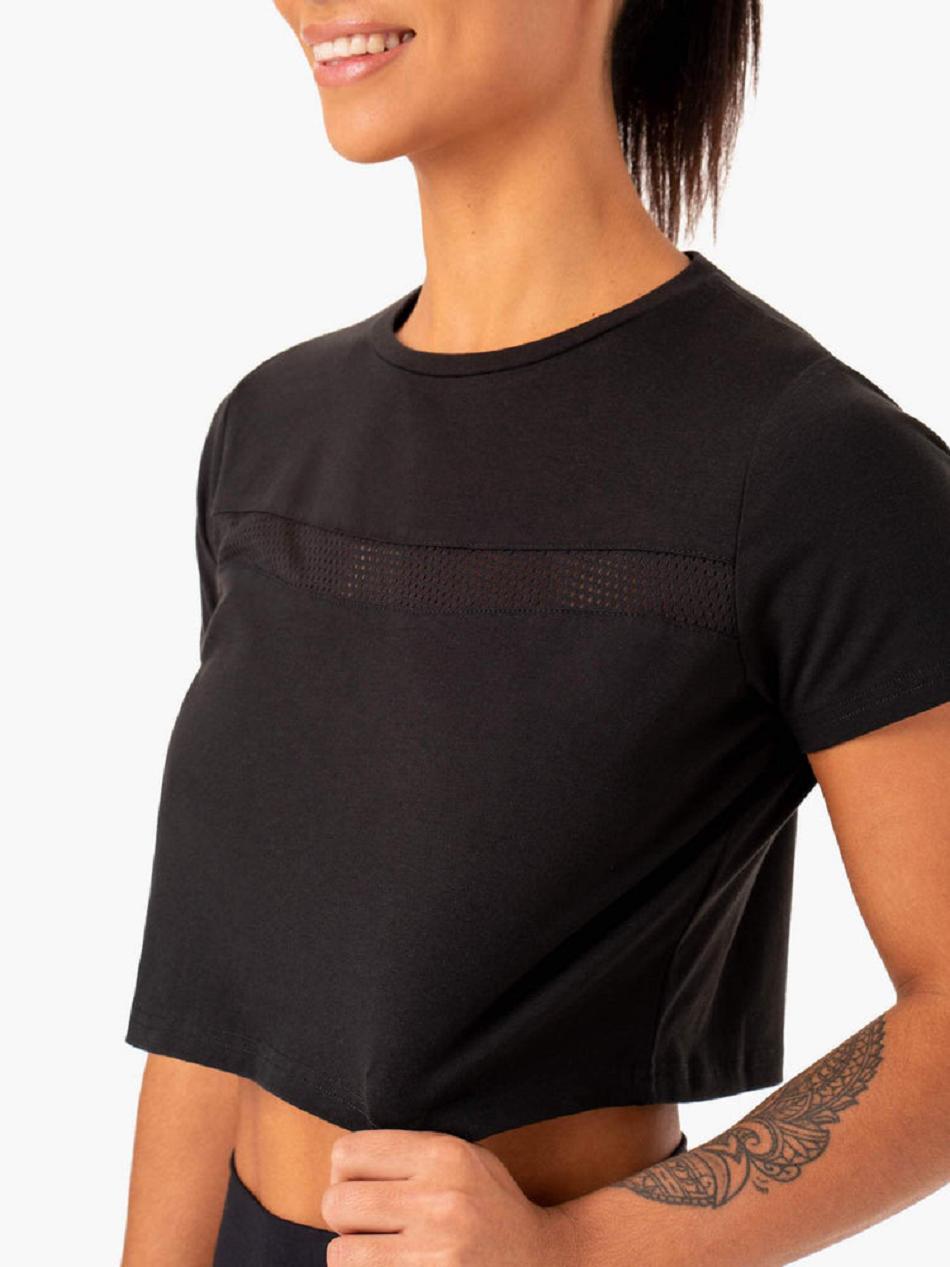 Black Women's Ryderwear Hybrid Mesh T-shirt | XG7139780