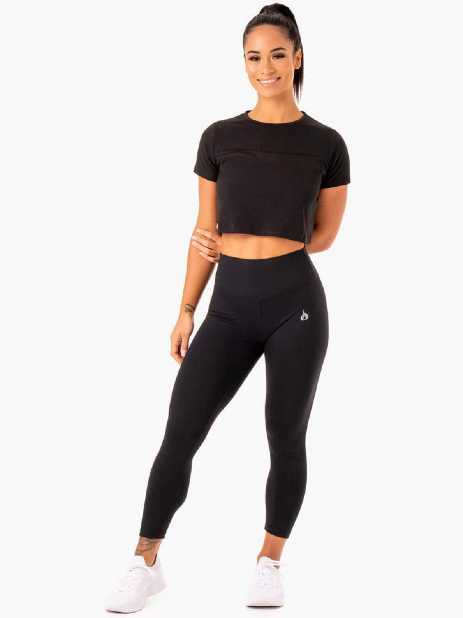 Black Women's Ryderwear Hybrid Mesh T-shirt | XG7139780