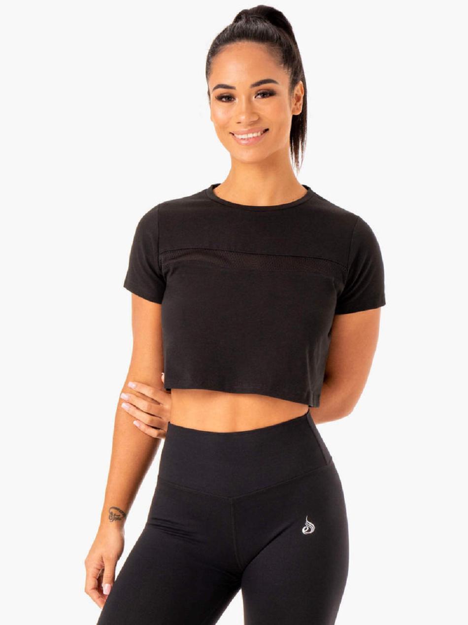 Black Women\'s Ryderwear Hybrid Mesh T-shirt | XG7139780