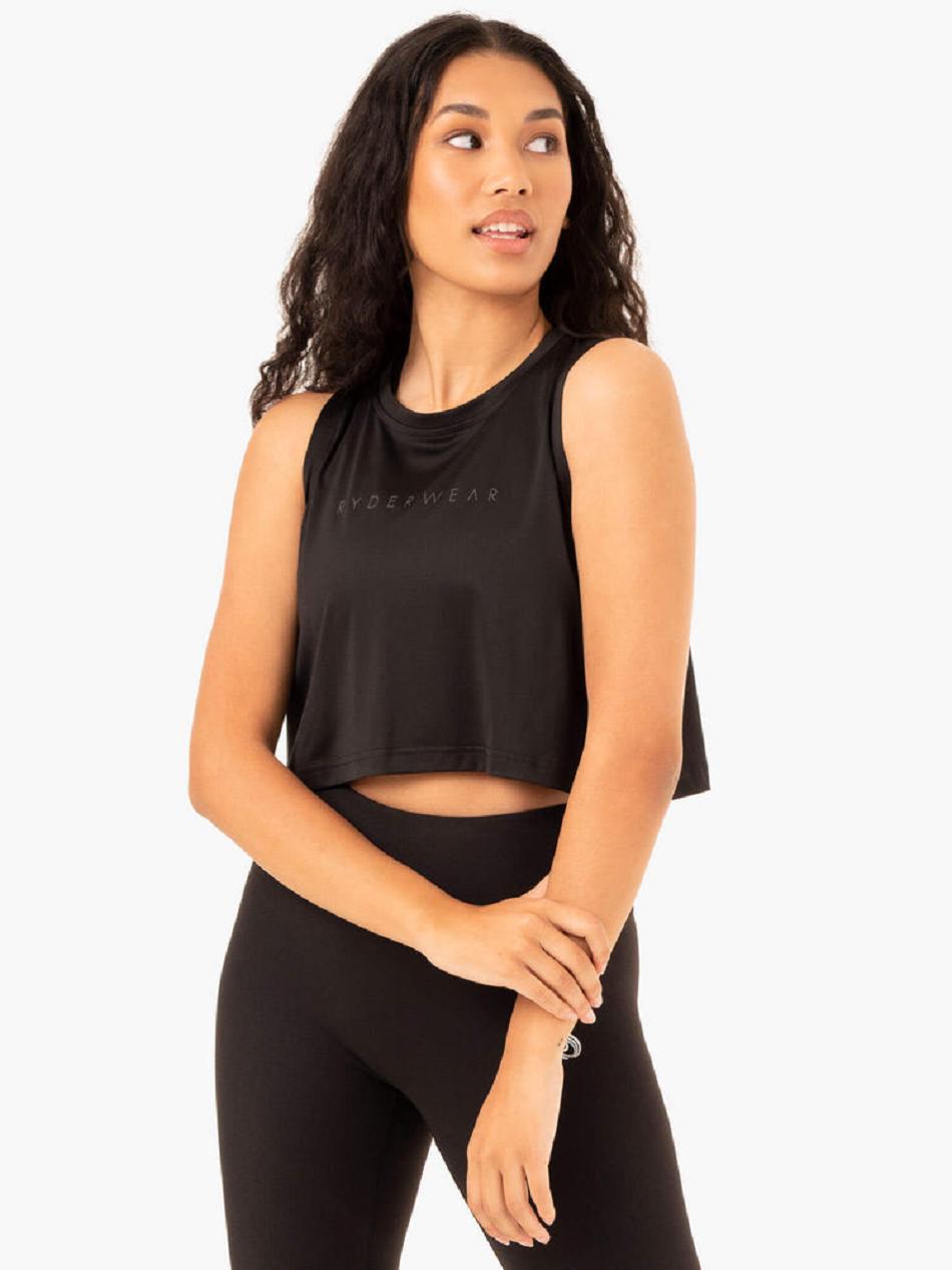 Black Women's Ryderwear Hybrid Muscle Tank Top | 112Y89507