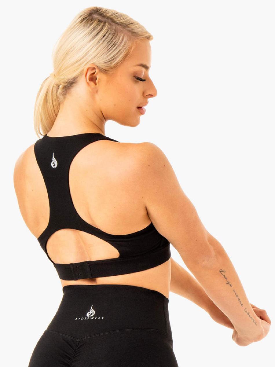 Black Women's Ryderwear Knockout Racer Back Sports Bras | 94S71361