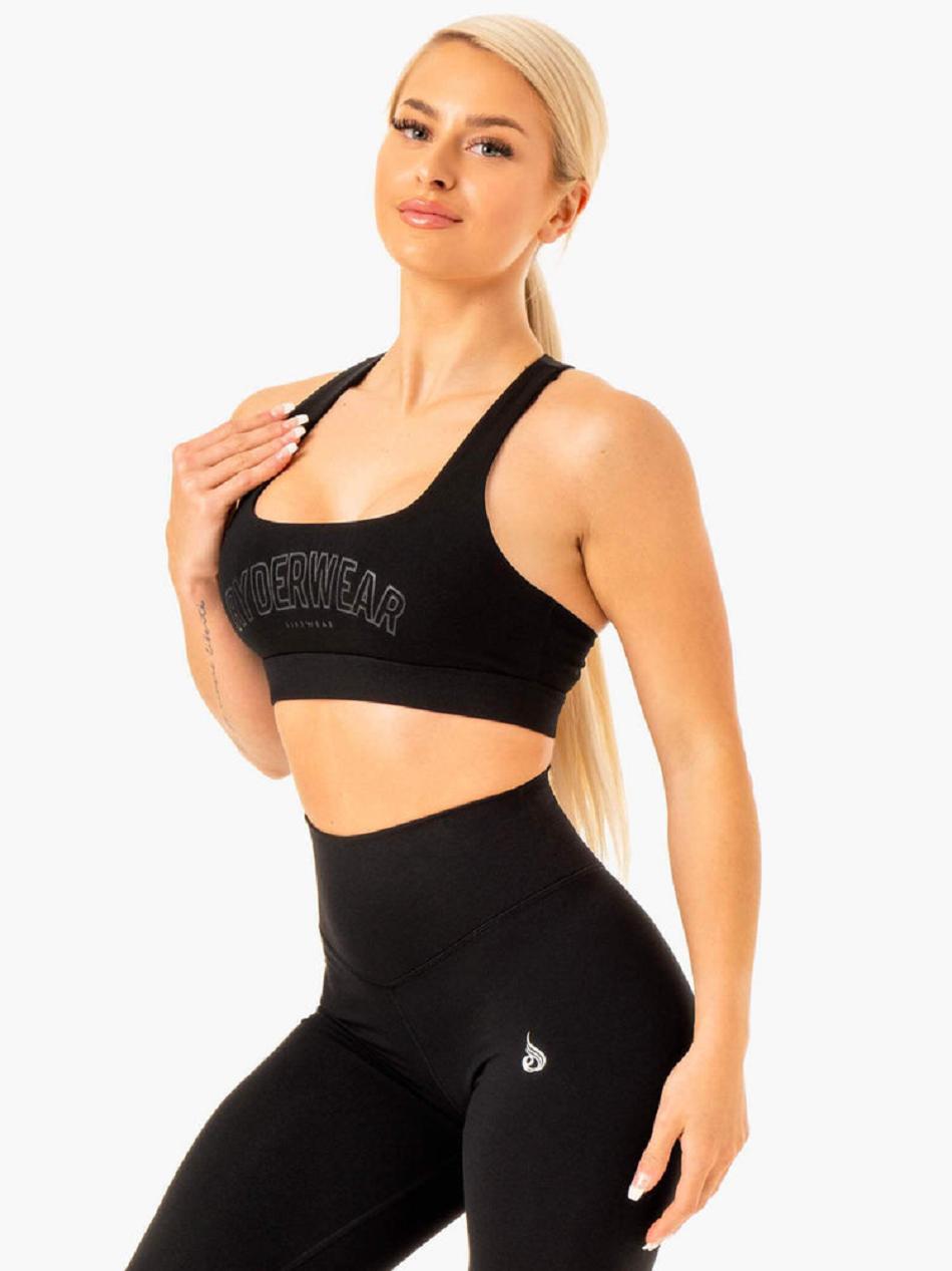 Black Women's Ryderwear Knockout Racer Back Sports Bras | 94S71361