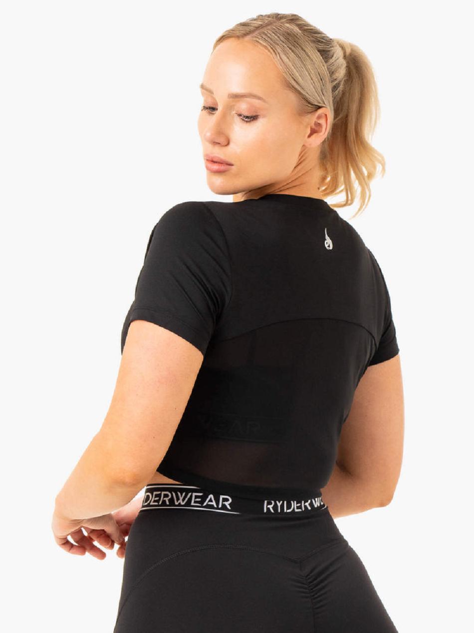 Black Women's Ryderwear Level Up Cropped T-Shirt Top | 115T45979