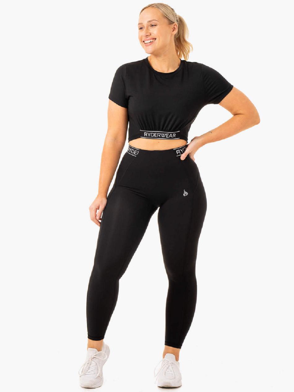 Black Women's Ryderwear Level Up Cropped T-Shirt Top | 115T45979