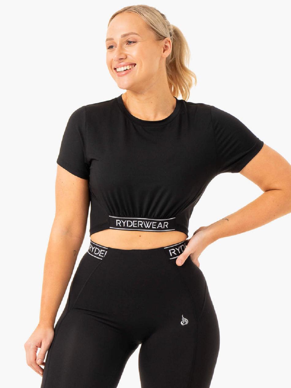 Black Women\'s Ryderwear Level Up Cropped T-Shirt Top | 115T45979