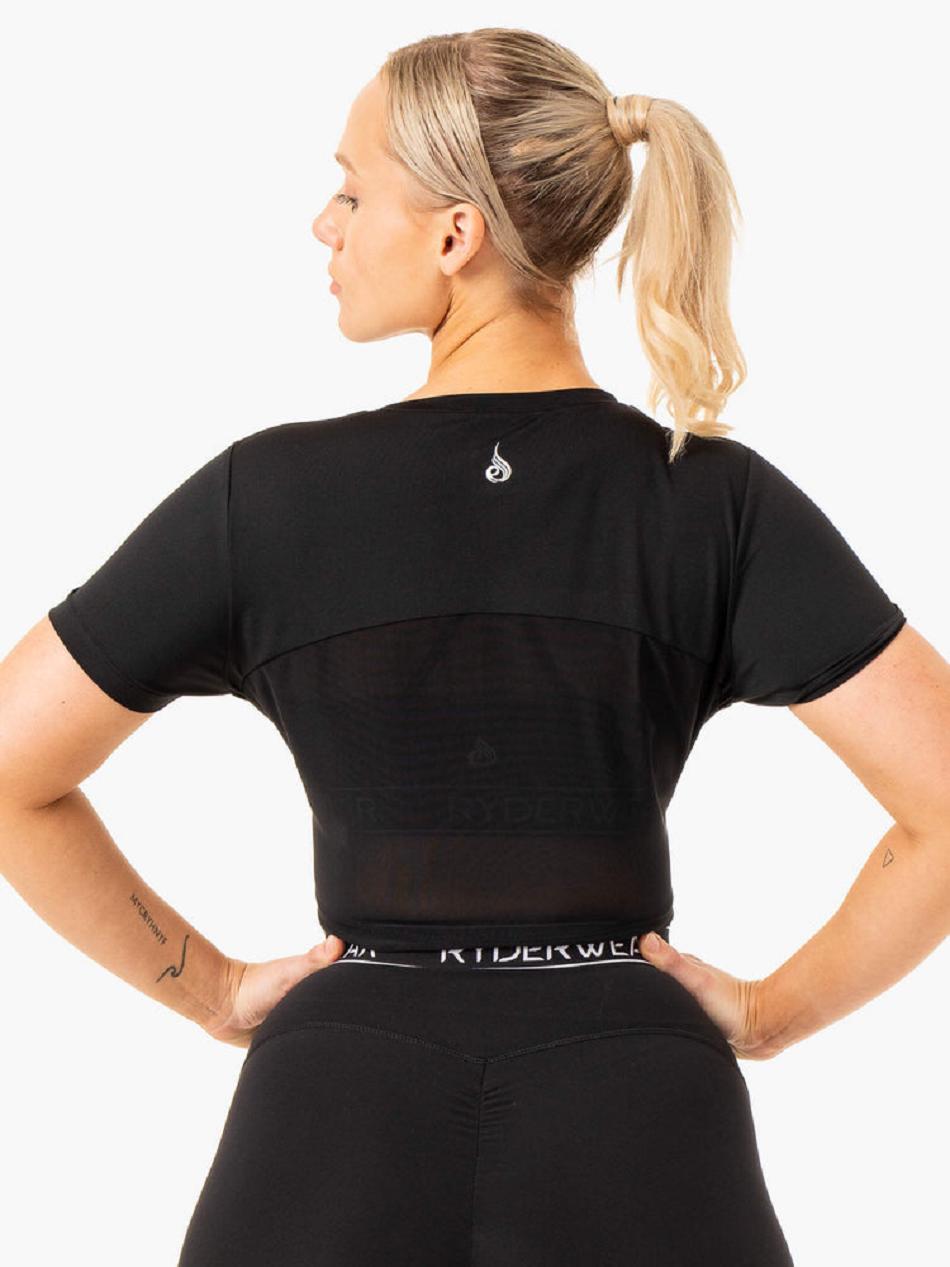 Black Women's Ryderwear Level Up Cropped T-shirt | 75GA90276