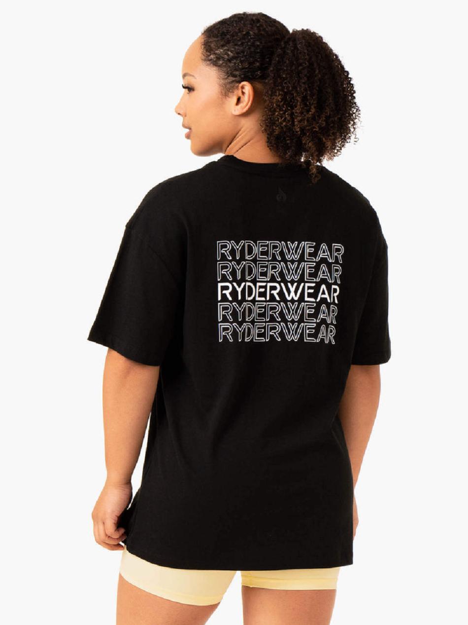 Black Women's Ryderwear Level Up Oversized T-Shirt Top | 5G6343357