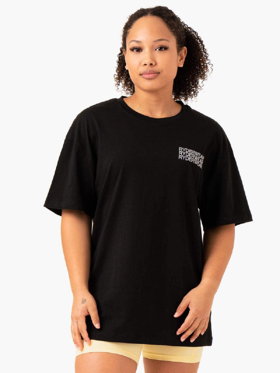 Black Women's Ryderwear Level Up Oversized T-Shirt Top | 5G6343357