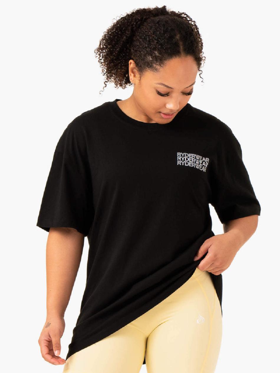 Black Women\'s Ryderwear Level Up Oversized T-Shirt Top | 5G6343357