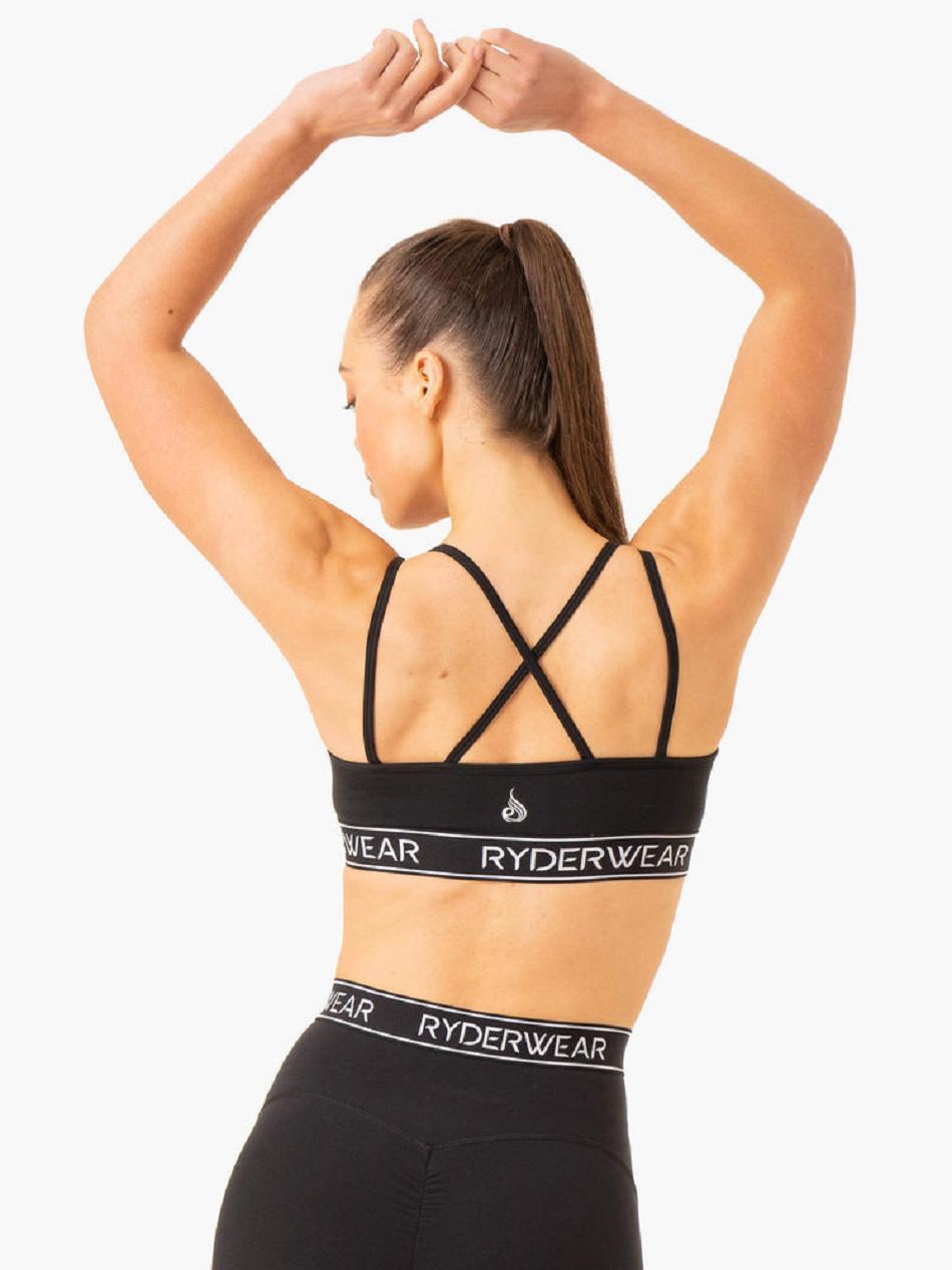 Black Women's Ryderwear Level Up V-Neck Sports Bras | 57KR28971