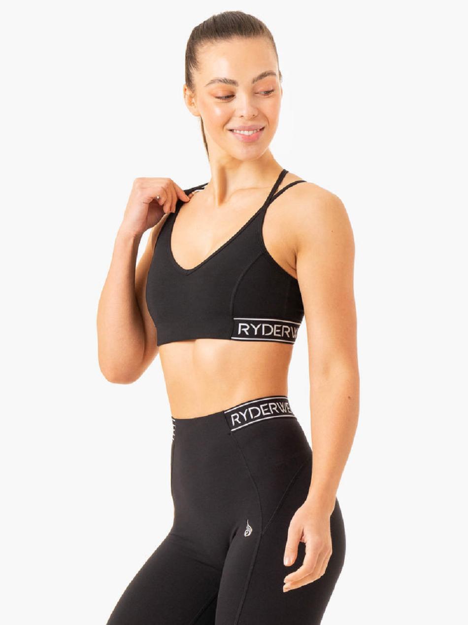 Black Women's Ryderwear Level Up V-Neck Sports Bras | 57KR28971