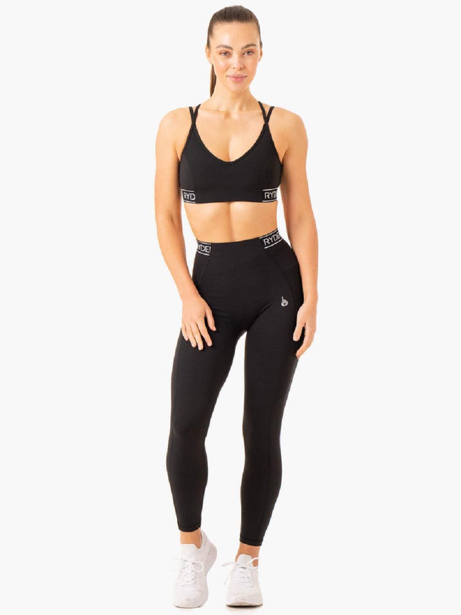 Black Women's Ryderwear Level Up V-Neck Sports Bras | 57KR28971