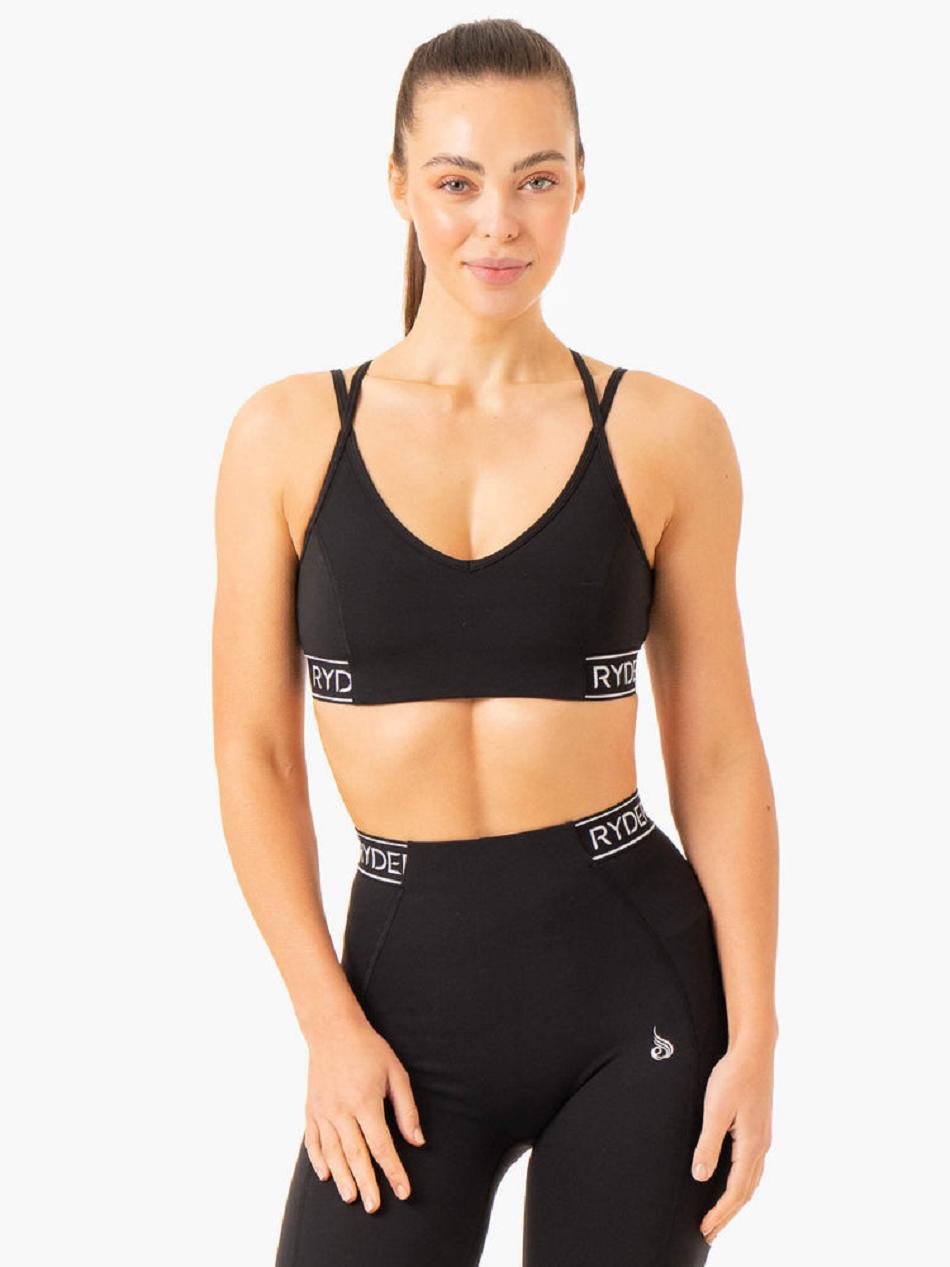 Black Women\'s Ryderwear Level Up V-Neck Sports Bras | 57KR28971