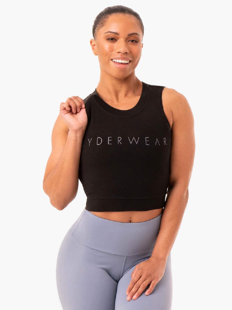 Black Women's Ryderwear Motion Crop Tanks | V8F70594