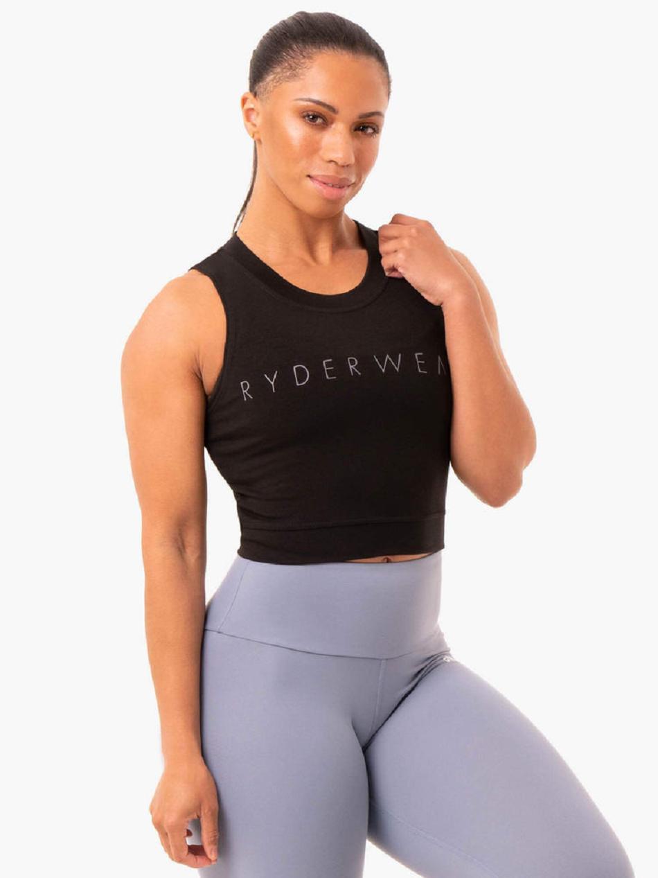 Black Women\'s Ryderwear Motion Crop Tanks | V8F70594