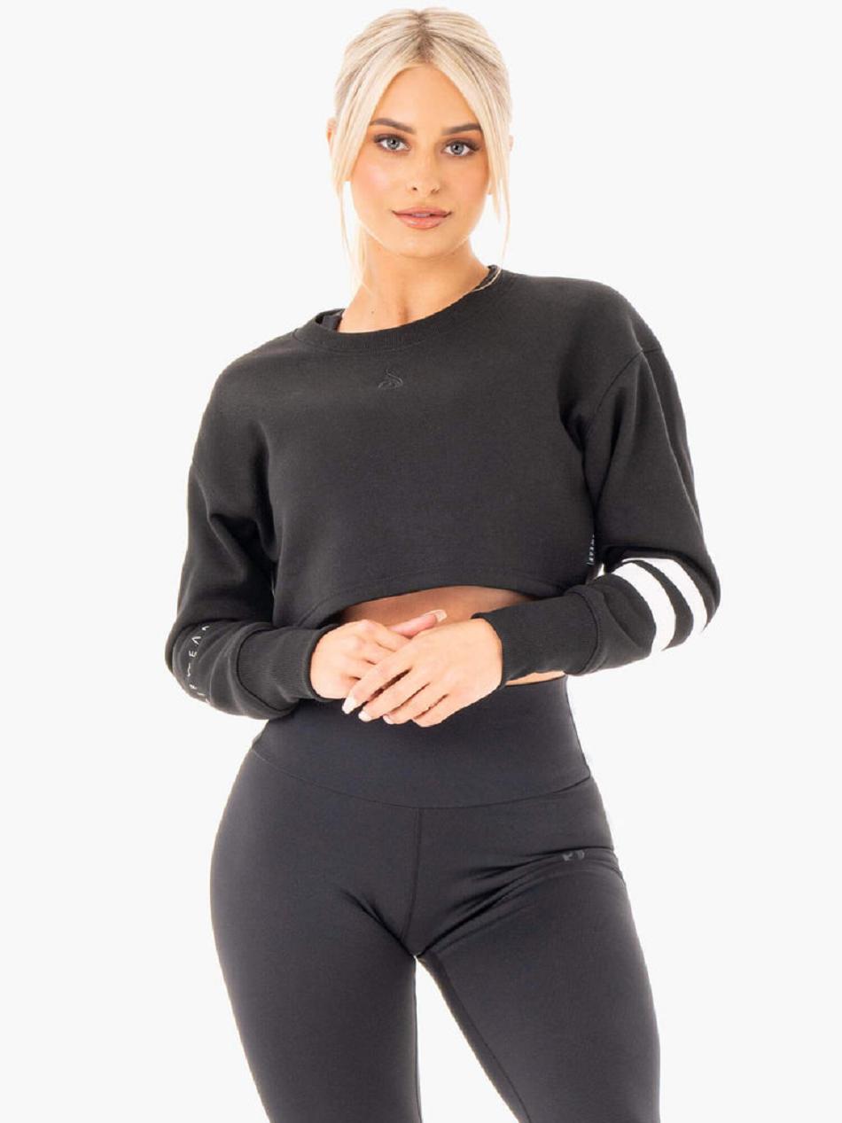 Black Women\'s Ryderwear Motion Cropped Sweater Top | 6Y6157910