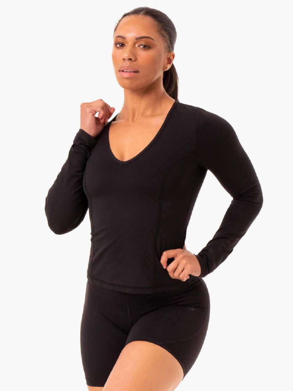 Black Women\'s Ryderwear NKD Align Long Sleeve Training Top Top | 61RC62065