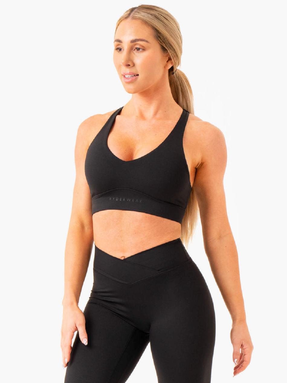 Black Women's Ryderwear NKD Cross Over Sports Bras | 57YF30326