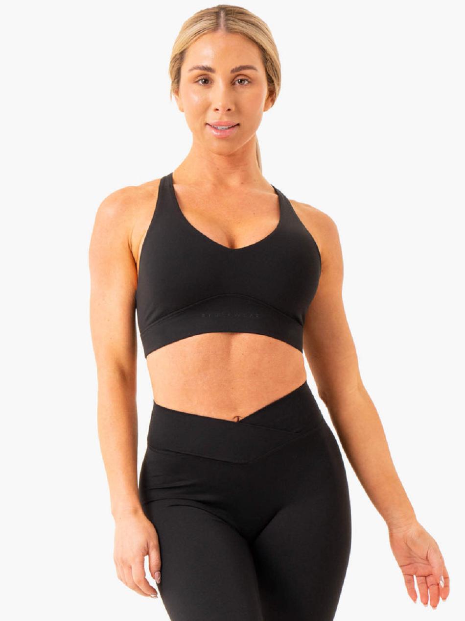 Black Women's Ryderwear NKD Cross Over Sports Bras | 57YF30326