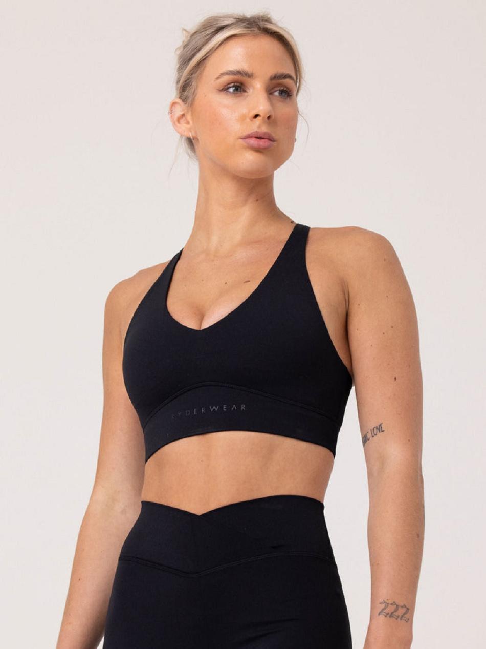 Black Women\'s Ryderwear NKD Cross Over Sports Bras | 57YF30326