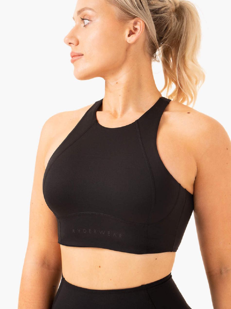 Black Women's Ryderwear NKD Frame Long Line Sports Bras | 67U5156919