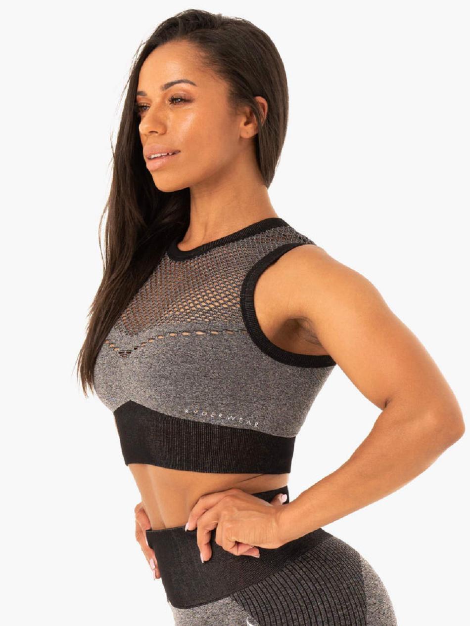 Black Women's Ryderwear Oasis Crop Top Seamless | 5G4594859