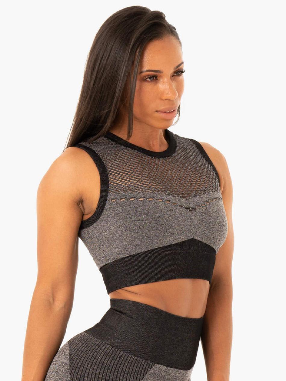 Black Women's Ryderwear Oasis Crop Top Seamless | 5G4594859