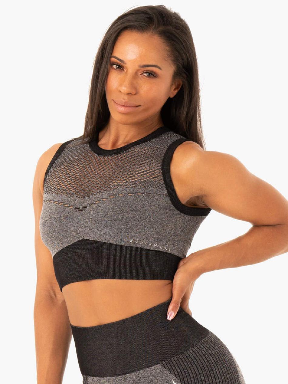 Black Women\'s Ryderwear Oasis Crop Top Seamless | 5G4594859