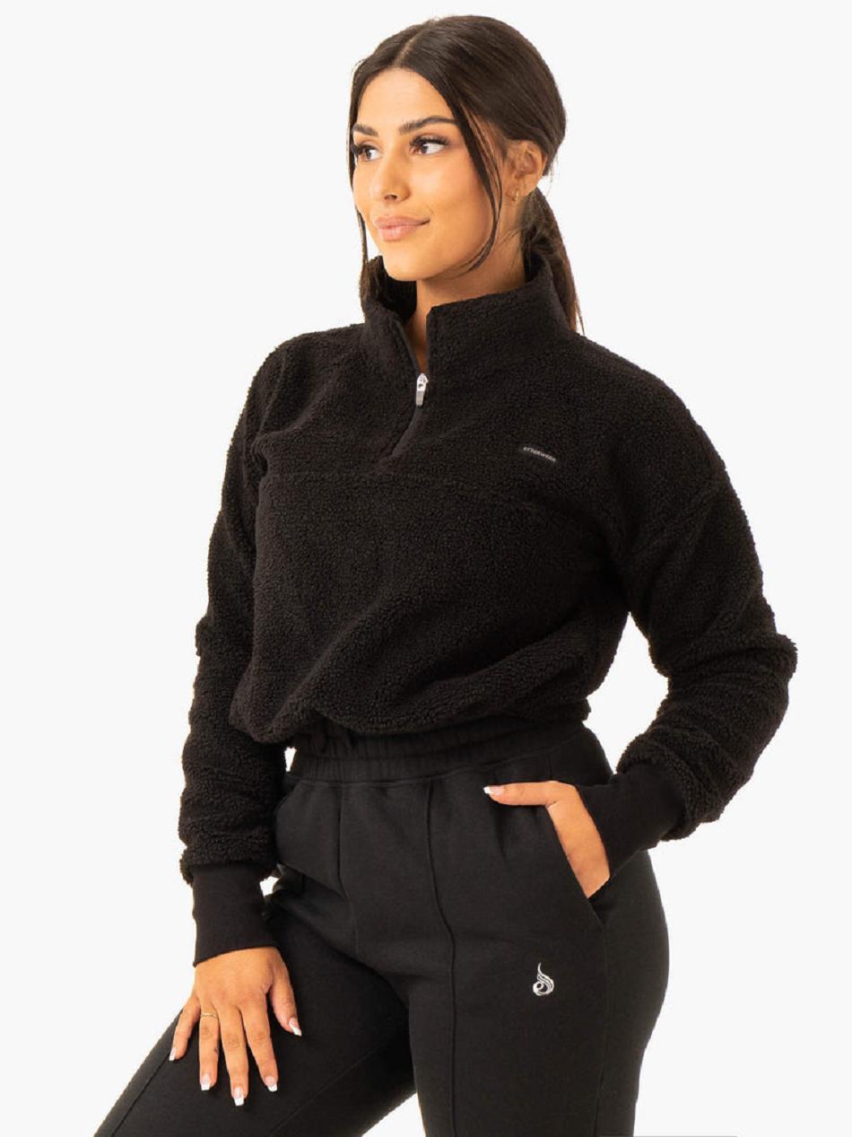 Black Women's Ryderwear Off Duty Teddy Half Zip Jackets | 76HF20713