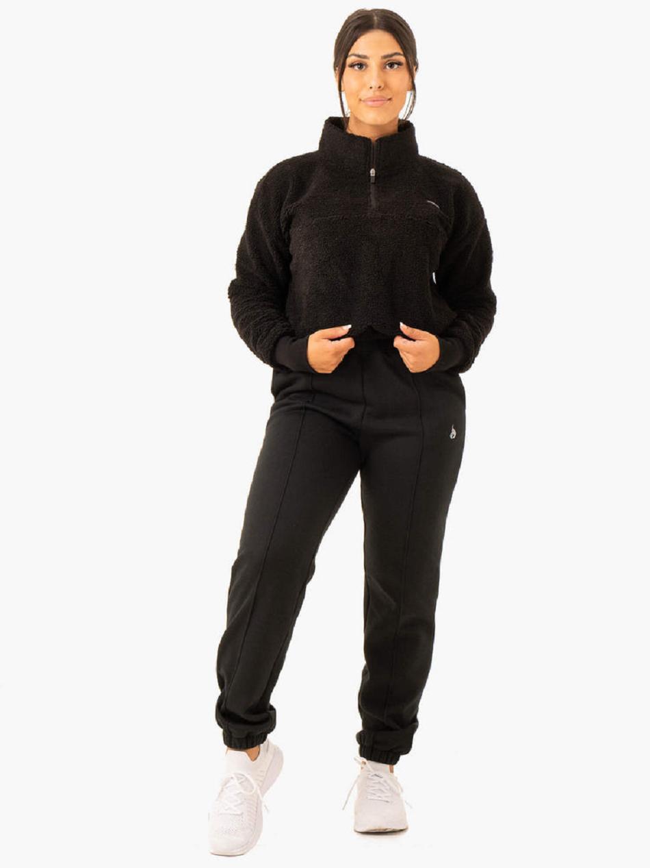 Black Women's Ryderwear Off Duty Teddy Half Zip Jackets | 76HF20713