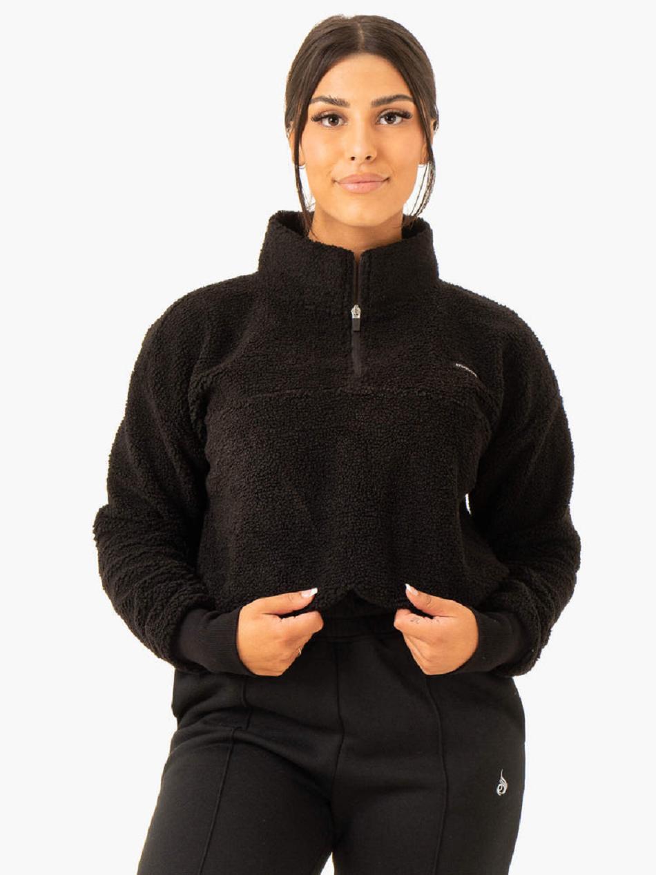 Black Women\'s Ryderwear Off Duty Teddy Half Zip Jackets | 76HF20713