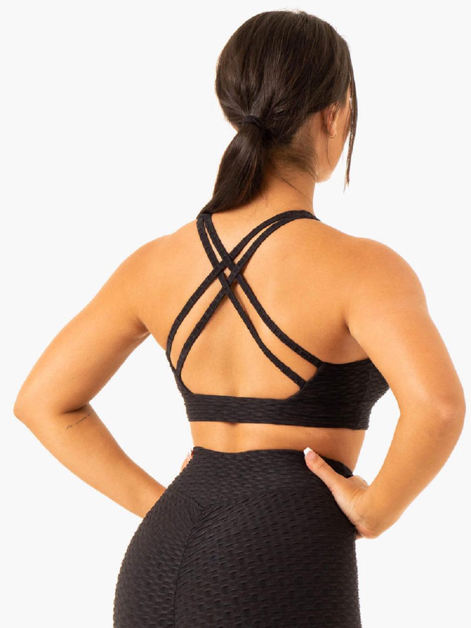 Black Women's Ryderwear Optic V-Neck Sports Bras | DF5623246