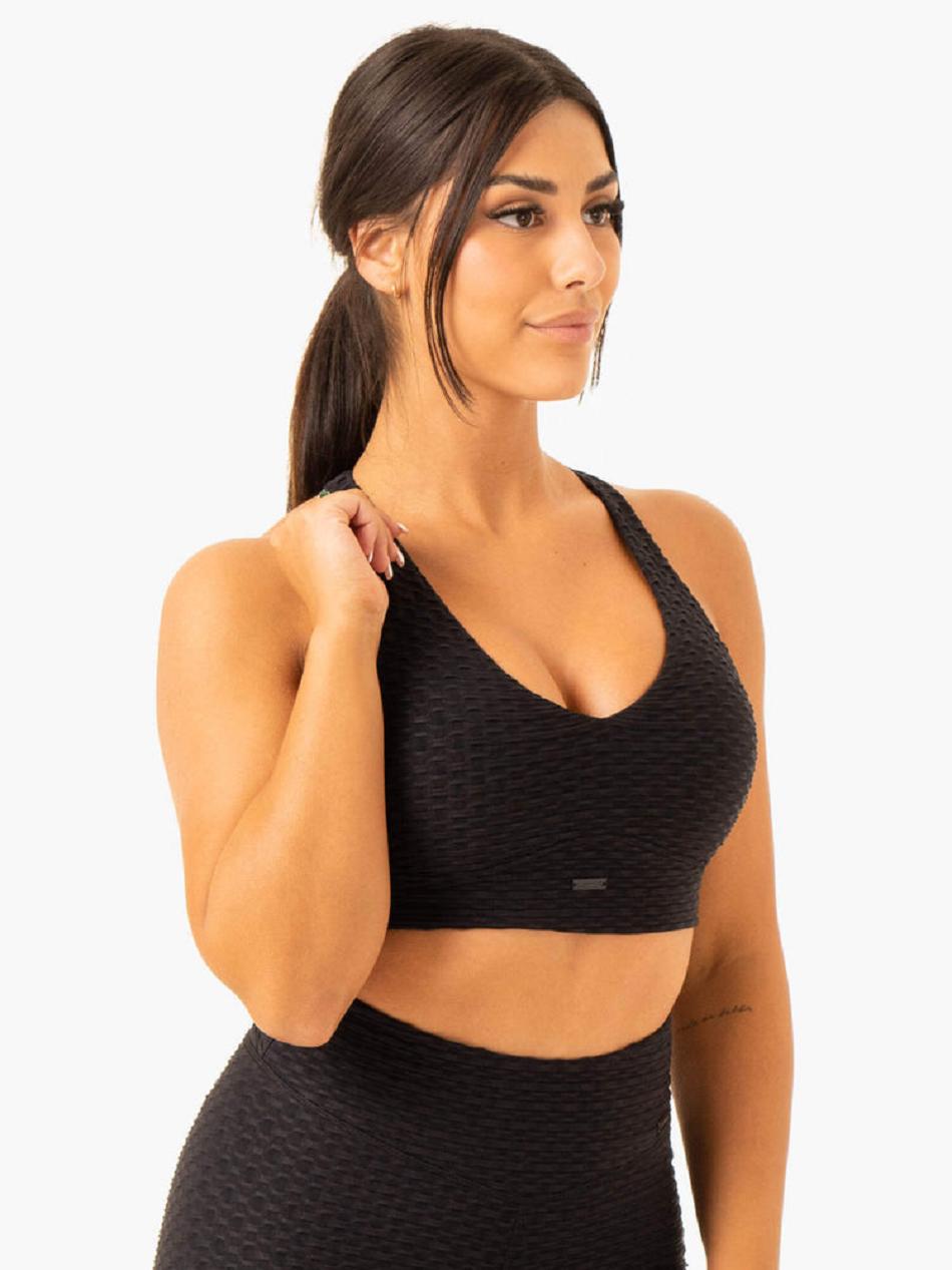 Black Women's Ryderwear Optic V-Neck Sports Bras | DF5623246