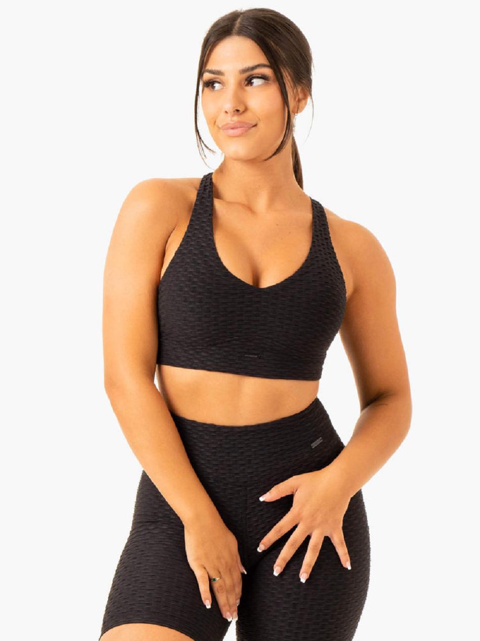 Black Women\'s Ryderwear Optic V-Neck Sports Bras | DF5623246