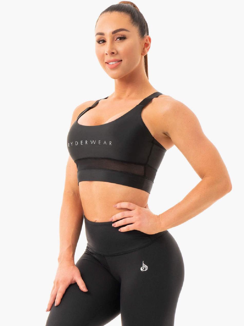 Black Women's Ryderwear Palm Convertible Sports Bras | 150F51054