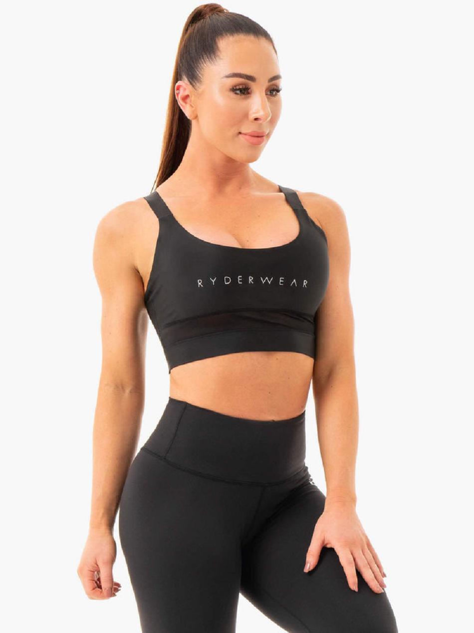 Black Women's Ryderwear Palm Convertible Sports Bras | 150F51054