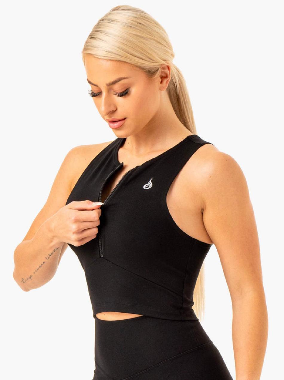 Black Women's Ryderwear Reflex Zip Up Tanks | XG7096512