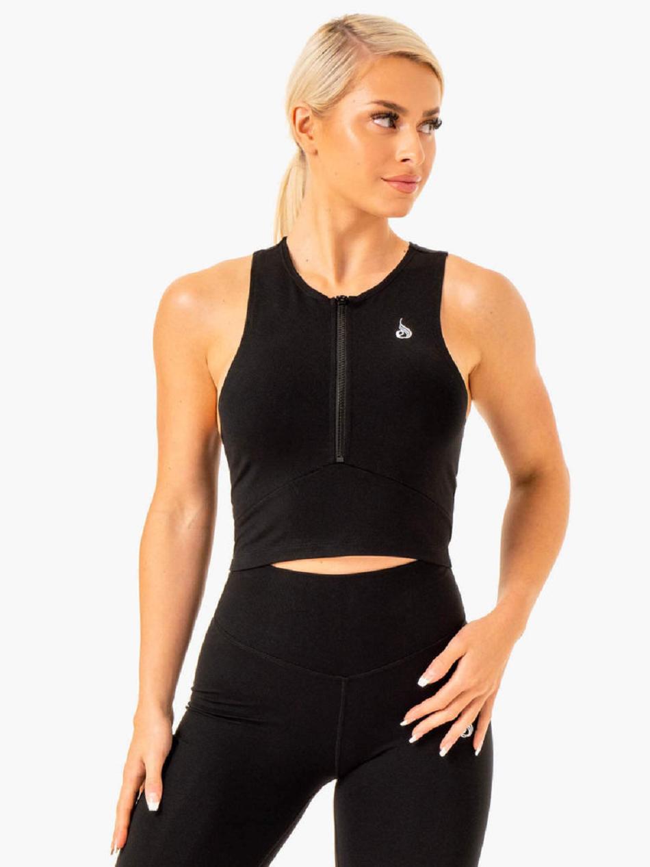 Black Women\'s Ryderwear Reflex Zip Up Tanks | XG7096512