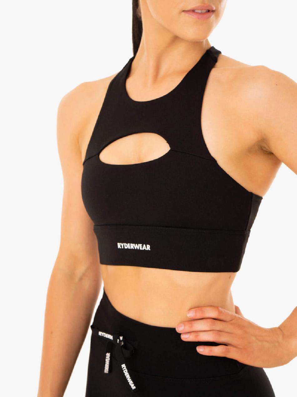 Black Women's Ryderwear Replay Cut Out Sports Bras | 59HF27542