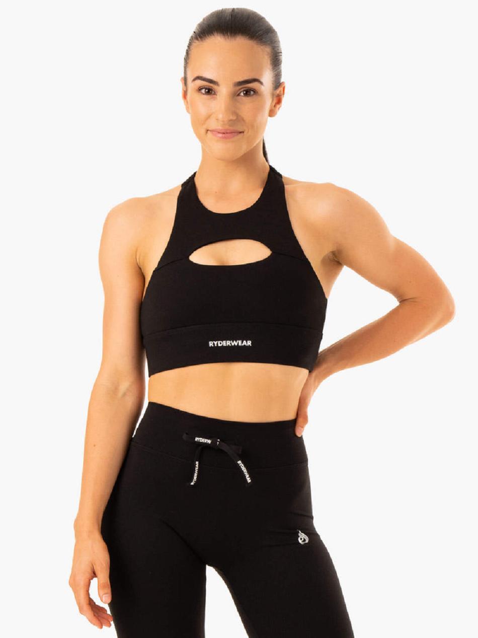 Black Women\'s Ryderwear Replay Cut Out Sports Bras | 59HF27542