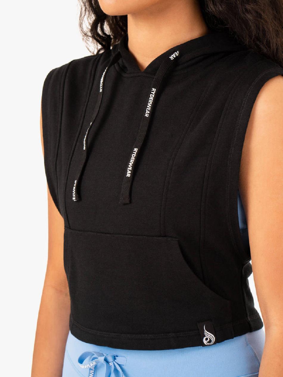 Black Women's Ryderwear Replay Sleeveless Hoodie | 6Y7596968